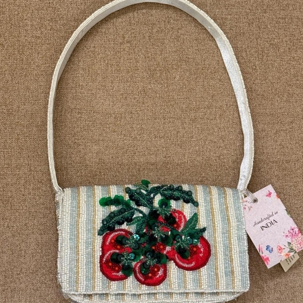 Handcrafted Beaded Bag with Cherry Design